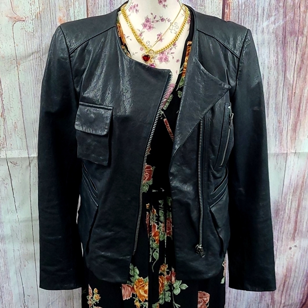 Gorgeous Navy Blue Leather Jacket